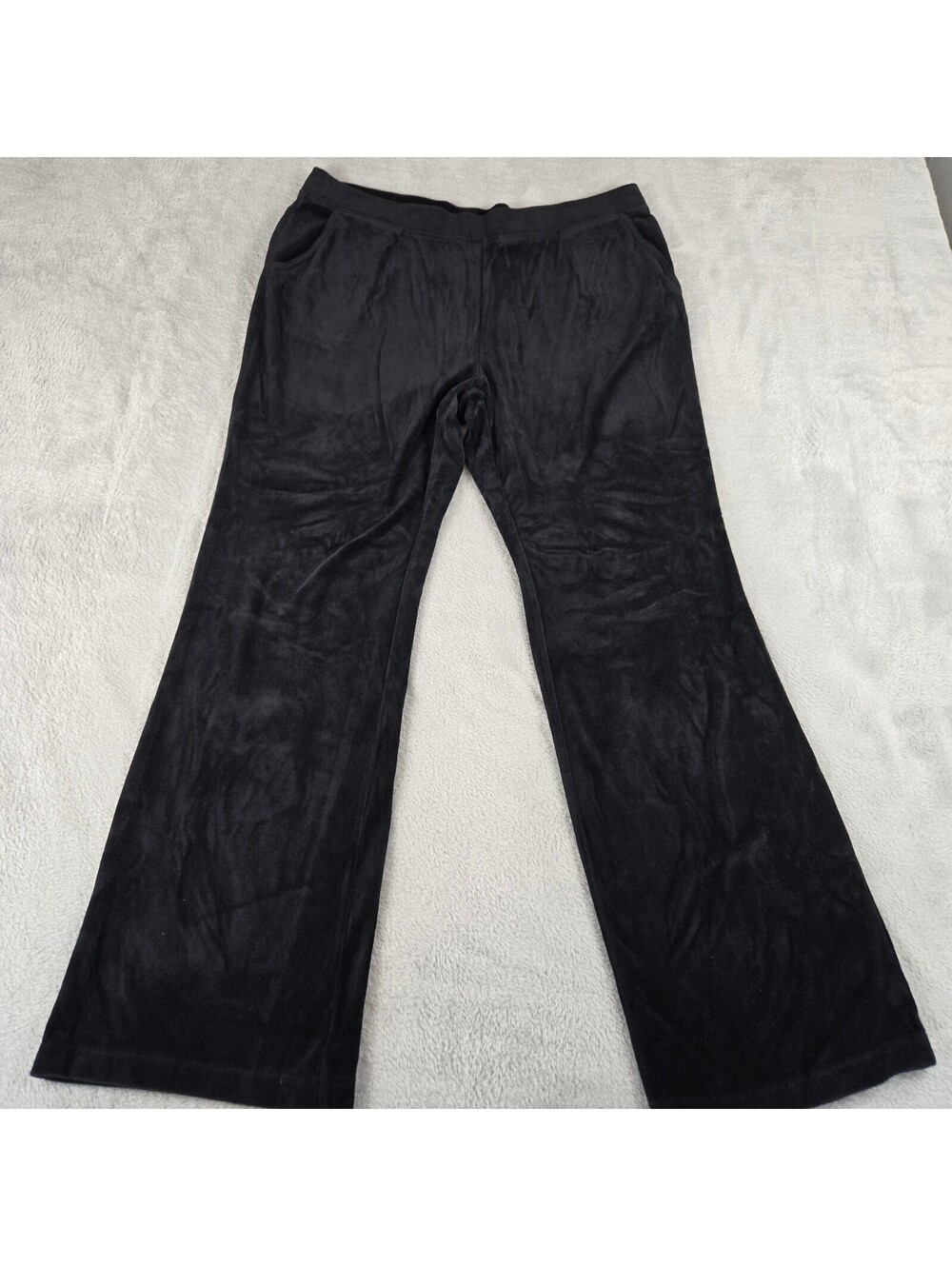 Charter Club Womens Velour Pants Large Black Pull On Lounge Straight Leg